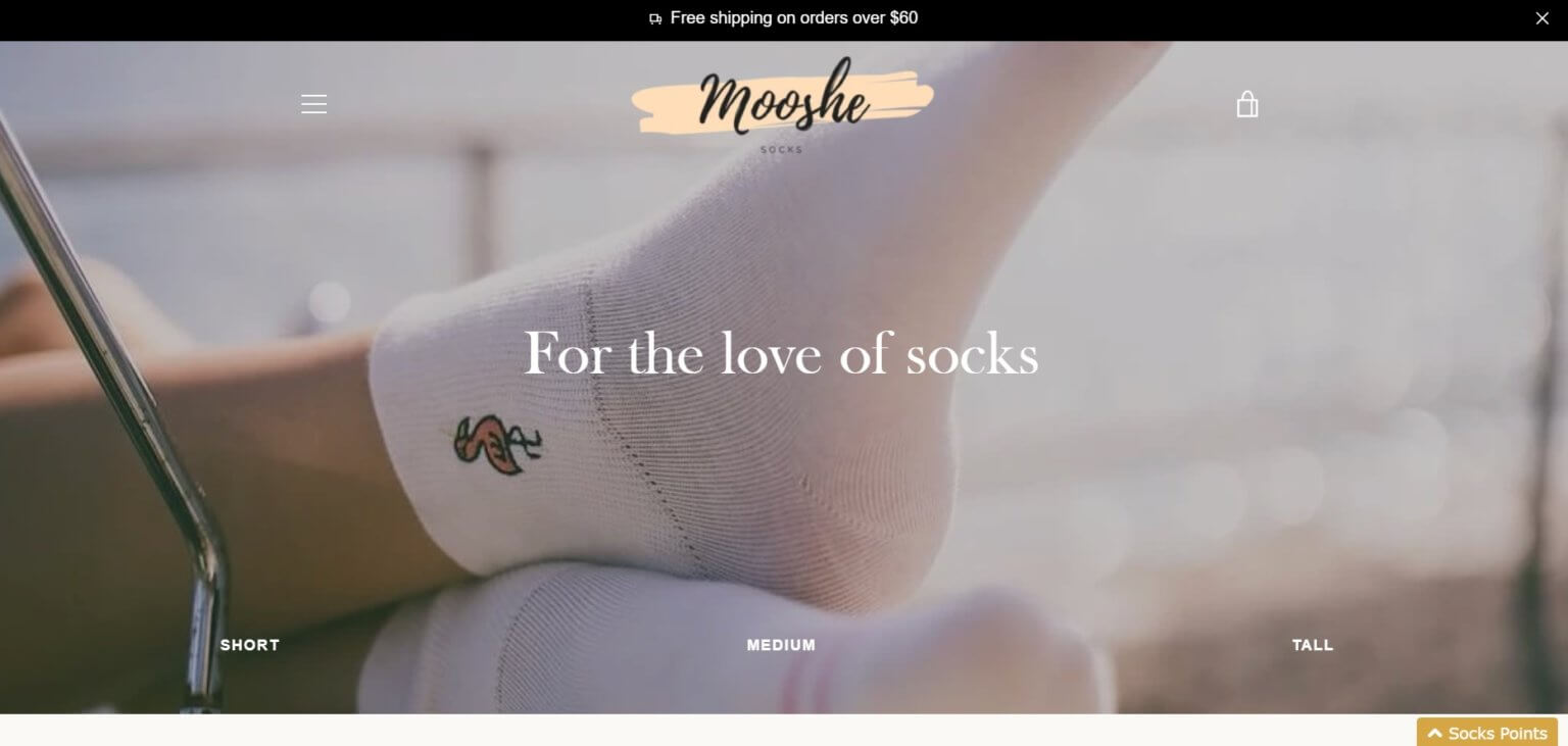 página inicial da mooshe socks