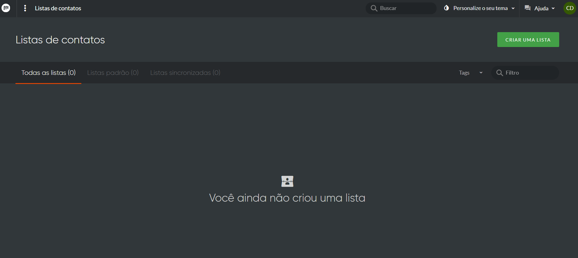 Página de contatos da Mailify