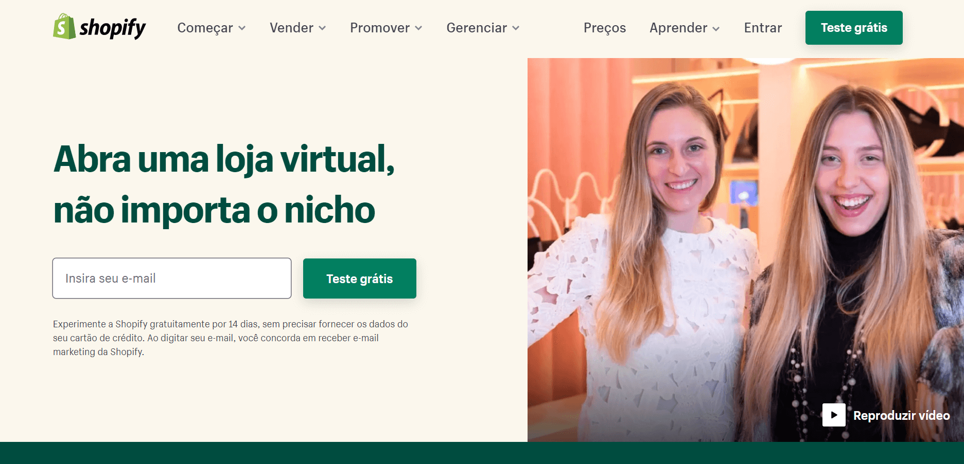 Página inicial Shopify