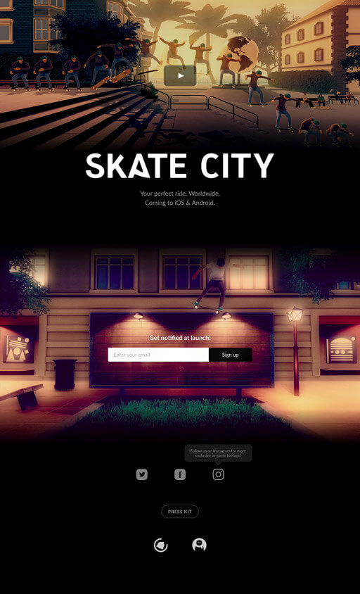 Landing page skate city