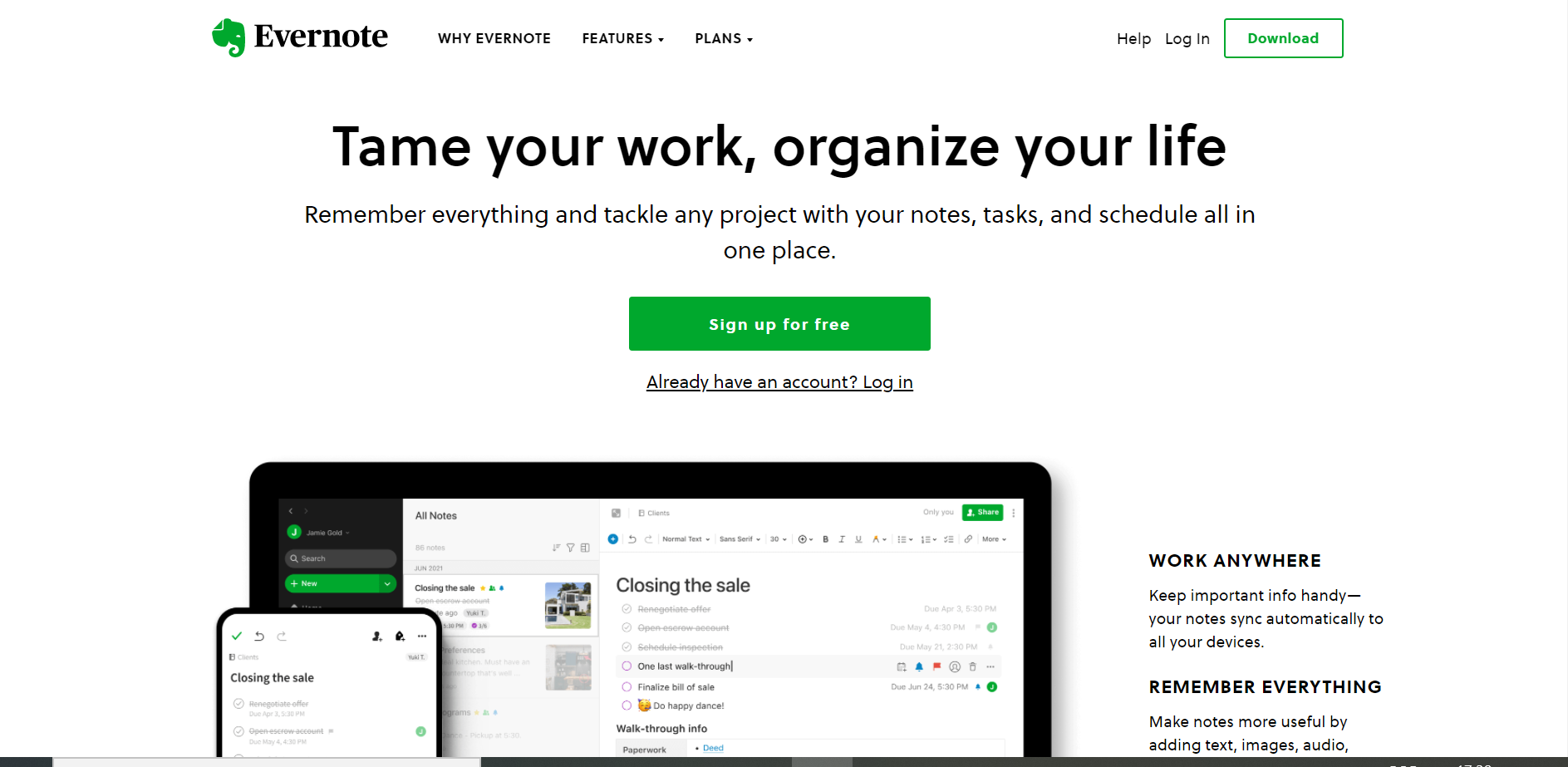 exemplos de homepage evernote