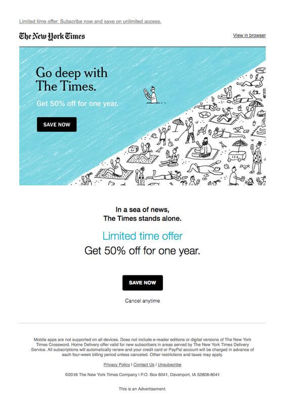 exemplos de email marketing new york times