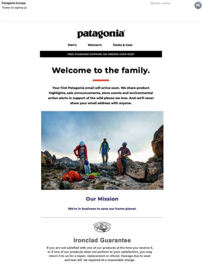 exemplos de email marketing patagonia