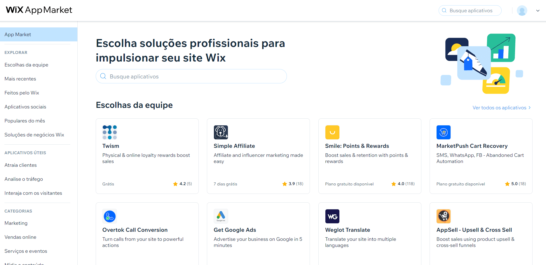 preços wix appmarket