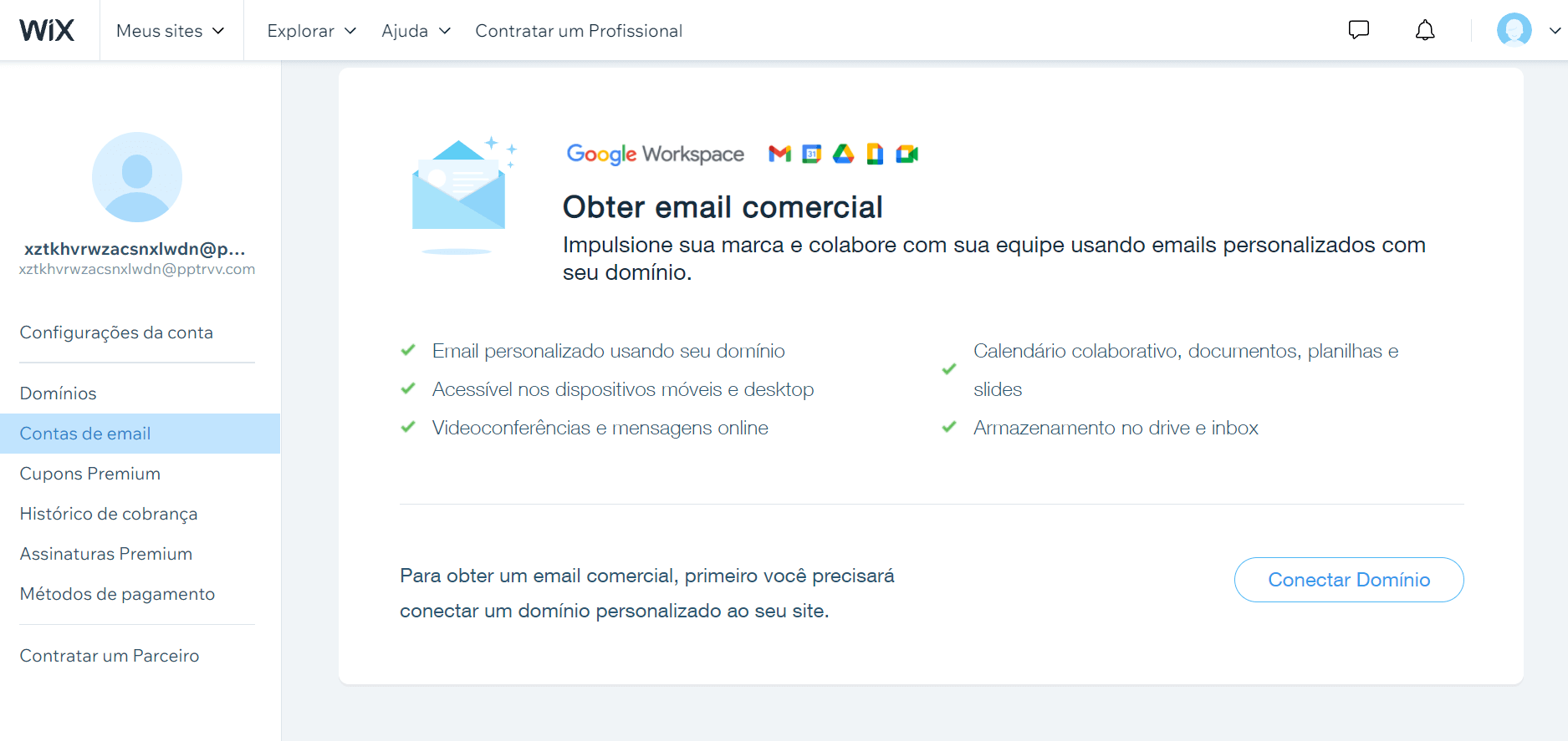 preços wix email comercial