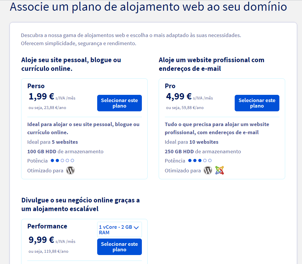 comprar um nome de dominio plano de alojamento