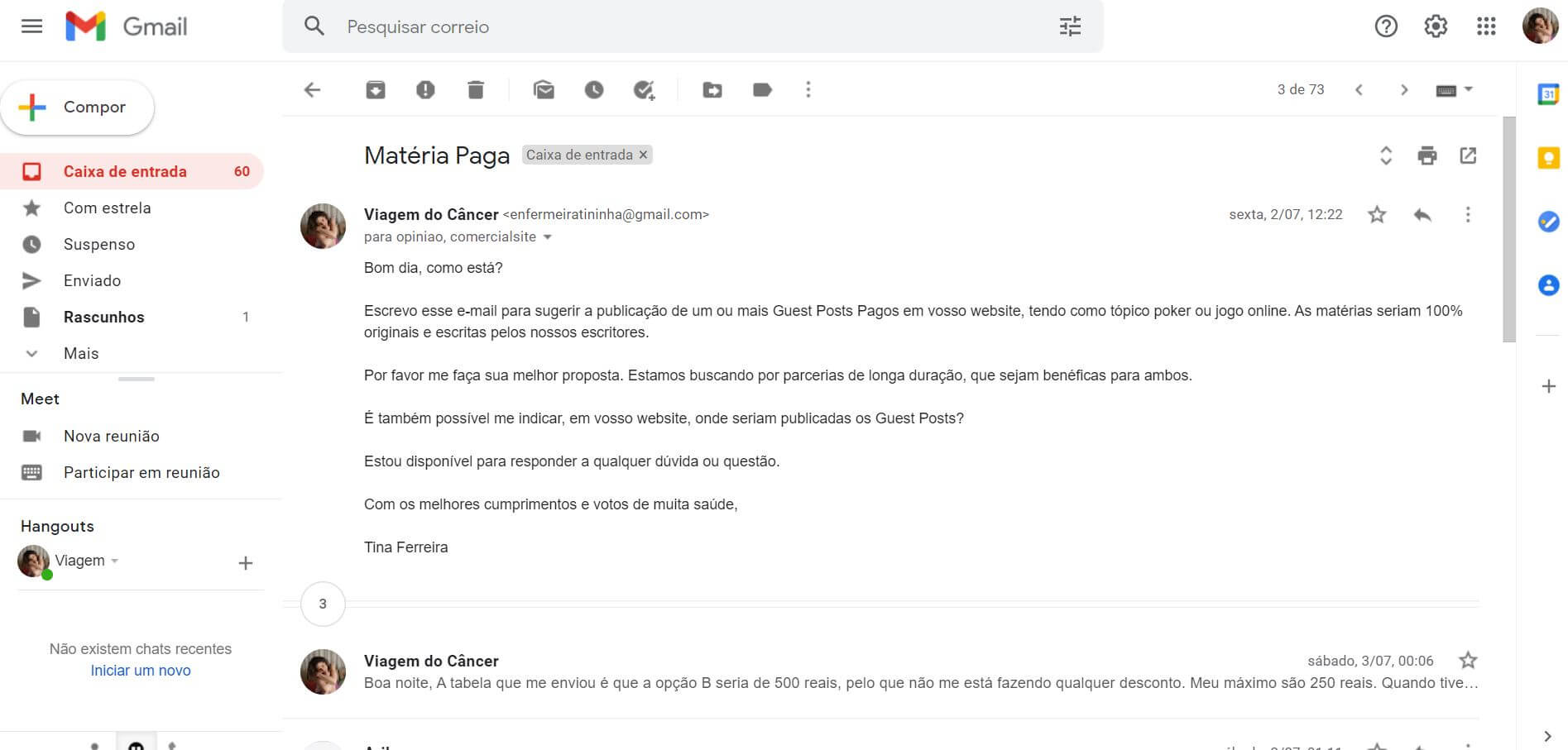 exemplo de email profissional guest post